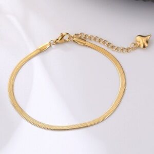 14k Gold Plated Herringbone Bracelet with Dangling Heart